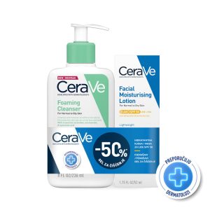 CeraVe Pjenušavi gel za čišćenje 236 ml + Krema za lice SPF 50, 52 ml (Promo)