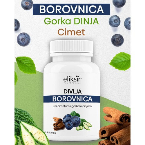 Eliksir Divlja Borovnica sa Cimetom i gorkom Dinjom cps a60 – za kontrolu dijabetesa, za poboljšanje vida